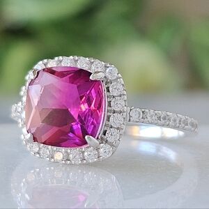 Pink Topaz Cushion Square Gemstone Ring, 925 Sterling Silver Charmed Aroma